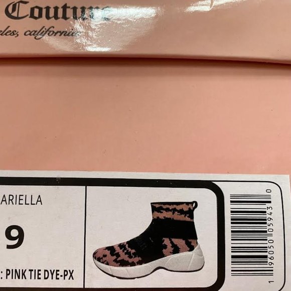 NIB JUICY COUTURE Women 9 Slip On High Top Knit Sneaker Shoes Pink Tie Dye Black - Picture 12 of 12